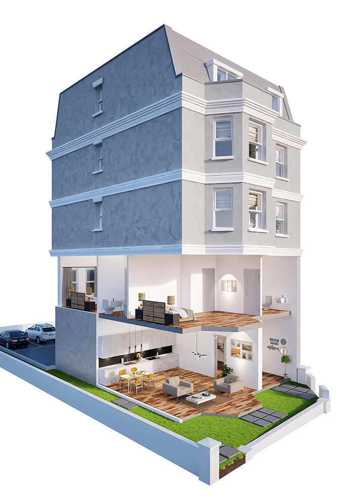 3D CGi Visual Render, Exterior, Cutthrough, edgar road, margate, kent, apartment